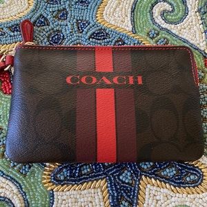 Canvas Coach Wristlet with Orange & Maroon Stripes